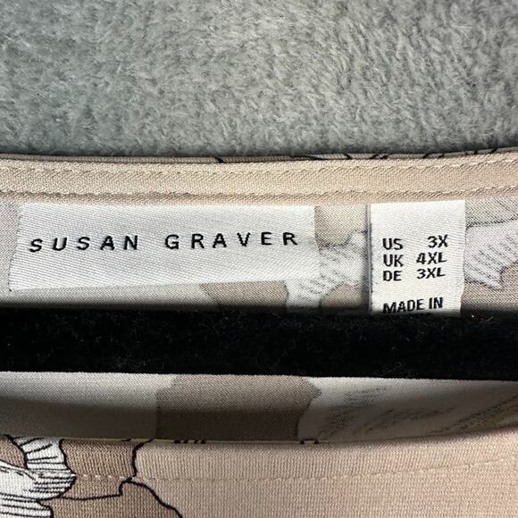 Susan Graver Top Womens 3X Tan Floral Beaded Liquid Knit Stretch Comfort Office - Picture 9 of 15